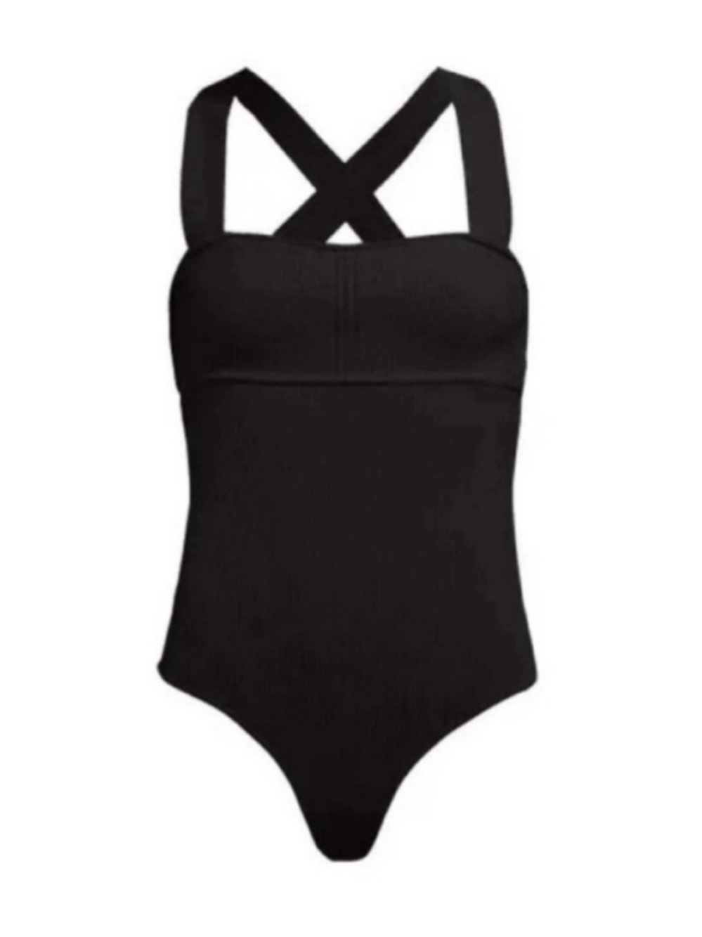 KHAITE Alexa Cross Back Rib Knit Bodysuit Black